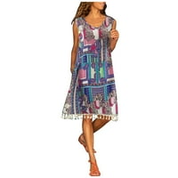 Moderna ženska ležerna haljina labavog kroja s resicama s remenom s printom velika ljuljačka Maksi haljina za