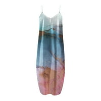 Ljetne maxi haljine za ženske prodajne klirens Ženski v-izrez za rukav bez rukava Džepna haljina za print poklon