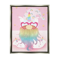 Stupell Fun Unicorn Gnome Pink Rainbow Fairy Tales & Fantasy slikanje sivi plutasti uokvireni umjetnički print