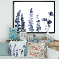 DesignArt 'mornarsko plavi eukaliptus na bijeloj i' tradicionalno uokvireno platno zidne umjetničke tisak