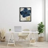 + Podebljane plave latice cvijeća, Vintage grafika leptira, crno-bijeli ispis platna s plutajućim okvirom, zidna