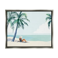 Stupell Industries Girl na tropskoj ljetnoj plaži obalno slikanje sivi plutasti uokvireni umjetnički print zid