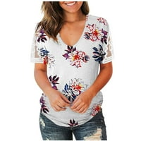 Ženske bluze cvjetni kratki rukavi Žene žene ljetne tunike majice V-izrez za pulover xl