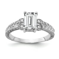 Čvrsto bijelo zlato 14k, 7 puta smaragdni rez, kubični cirkonij, dijamant, jubilarni prsten, veličina prstena