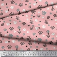 Ružičasta pamučna tkanina Pačja šapa psa s tiska od