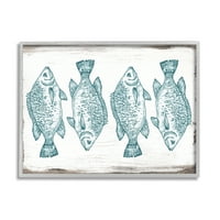 Insrijeri Vintage Fish Illtracija Nautički uzorak plavo bijelo smeđa uokvirena slikanje umjetničkih otisaka