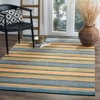 Mekani tkani pamučni tepih u prugama, plava i narančasta, 2 ' 6 4'