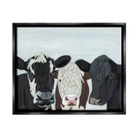Studell Tri krave zabavne poljoprivredne kuće portret i insekti slikaju crni plutari uokvireni umjetnički print