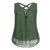 Ženski ljetni top, šifonski topovi bez rukava, jednobojna bluza, labava majica za odmor u vojničkoj zelenoj boji,