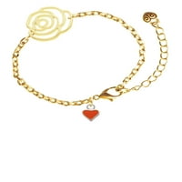 Mini dvostrana narukvica s lančićem s narančastim srcem i zlatnim cvijetom, produžni kabel 6,75 +2