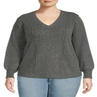 Terra & Sky Women's Plus veličine kabel za pleteni džemper, srednja težina