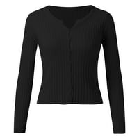 Riforla Womens v Neck Gleveni bez rukava za prsluk College stil pulover pulover kardigans za žene crne xl