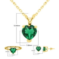 Karatni oblik srca simuliran smaragdni pasijans fini nakit set- privjesak za oblik srca s 18 lancem, naušnice,