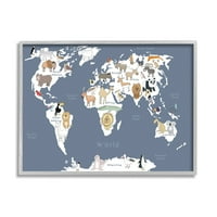 Stupell Industries obožavani svijet Animal World Map Kid's Lion Tiger Bear, 20, dizajnirao Carla Daly