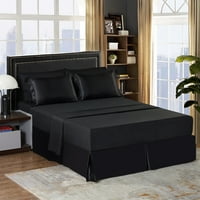 Svileni satenski krevet u kompletu s pokrivačem s vrećicom i plahtama, HD, Crna