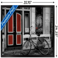 Gradski bicikl u crno-bijeloj boji, odabrani Crveni zidni poster, uokviren 22.375 34
