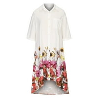 Žene Ljetni cvjetni tiskani V gumb za vrat dolje nepravilna haljina za ljuljanje košulja casual labava kratka