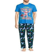 Komplet muške pidžame s grafičkom majicom i hlačama za božićne praznike, 2 komada
