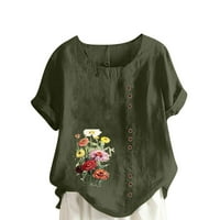 + Prevelike lanene košulje za žene, bluze, majice kratkih rukava, puloveri običnog kroja, majice, vrhovi s cvjetnim
