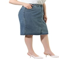 Jedinstvene ponude ženskog plus traper gumba prednji elastični struk Povratak Jean suknja