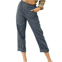 Ženske joga hlače širokih nogavica s džepovima, ženske široke obične Ležerne modne hlače visokog struka u punoj