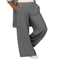 Springttc ženski elastični džep širokog struka čvrste hlače pune dužine