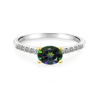 Zaručnički prsten od 10k srebrnog srebra od 10k žutog zlata sa zelenim mističnim topazom i bijelim dijamantom