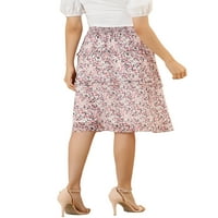 Jedinstvene ponude ženskog cvjetnog šifonskog elastičnog sloja struka ruffle hem midi suknja ružičasta s
