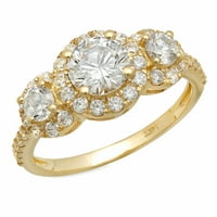 Okrugli bijeli Safir od 1,79 karata, žuto zlato od 14 karata, prsten za godišnjicu zaruka, veličina 5,75