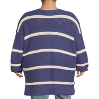 Terra & Sky Women's Plus Stripe Stripe Henley Tunik, lagan