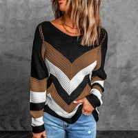 Ženski jesenski džemperi plus size Okrugli vrat široki gornji dio dugih rukava U boji pleteni džemper u smeđoj