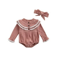 Mialoley dojenčad za bebe djevojčice bodysuit, patchwork s dugim rukavima tiskan ruffled romper+pramka za glavu