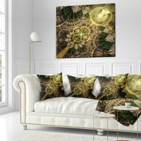 Designart tamnozeleni i zlatni fraktalni cvijet - jastuk cvjetnog bacanja - 18x18