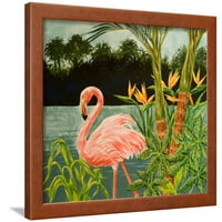 Tropski Flamingosi, životinje, uokvireni Botanički dizajn, zidni tisak Linde Balico koji je prodala tvrtka Art.Com