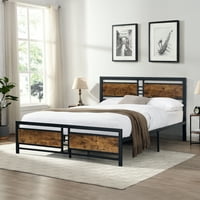 Okvir kreveta u punoj veličini s drvenim uzglavljem i podnožjem, Baza madraca s metalnom platformom s metalnim