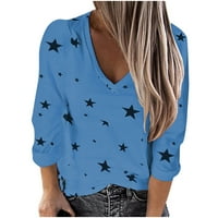 Ženske modne casual majice s izrezom u obliku slova U i dugim rukavima sa zvjezdanim printom majica bluza u obliku
