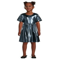 Wonder Nation Girls Metallic pletena haljina od puff na rukavima, veličine 4- & Plus