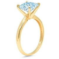 2,5-karatni plavi topaz izrezan princeza prirodni Švicarski plavi topaz ugraviran u žuto zlato 18k, vjenčani prsten