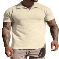 Muškarci ljetni vrhovi vafle za vrat vafle majice majice casual majica trčanje majice kaki 2xl
