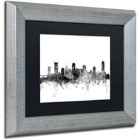 Zaštitni znak likovna umjetnost Nashville Tn Skyline B&W Canvas Art by Michael Tompsett, Black Matte, Silver Frame