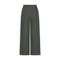 Jednobojne široke ženske Capri hlače visokog struka s vezicama velike veličine široke lanene dnevne hlače s džepovima