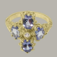 Ženski zaručnički prsten od 10k žutog zlata s kubičnim cirkonijem i tanzanitom britanske proizvodnje - opcije