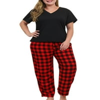 Plus veličina žena casual spavanje set s V-izrezom košulja i karirane hlače pidžame nošenje spavanja