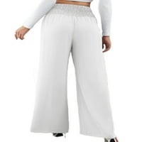 Paille Ladies Visoki struk obične hlače labave fit dnevno nošenje hlača široke noge za odmor palazzo hlača bijela