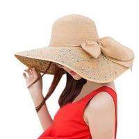 Ženski šareni slamnati šešir s velikim obodom s mašnom, Šeširi za sunčanje širokog oboda kaki kapa za plažu