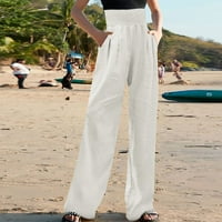 Ženske hlače Plus size široke široke hlače ravne Ležerne hlače visokog struka bijele 10