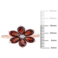 Carat T.G.W. Granat i dijamantski izraz 10kt cvjetni prsten od ružičastih zlata