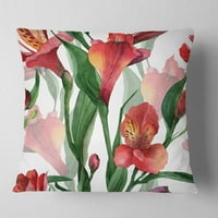 Designart Crveni cvjetni uzorak umjetnost - jastuk cvjetnog bacanja - 16x16