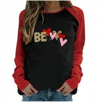 Raglan rukav za rukav majice za žene Valentine Buffalo Plaid Love Heart uzorak grafički kontrast pulover vrhovi
