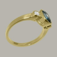 Ženski jubilarni prsten od 14k žutog zlata britanske proizvodnje s prirodnim londonskim plavim topazom i dijamantom